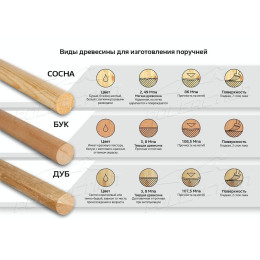 Поручень балетного станка из дуба (цвет - орех + серебристая патина)
